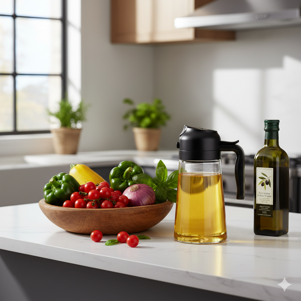 Premium Glass Oil Dispenser with Spray – Leak-Proof & Easy Pour