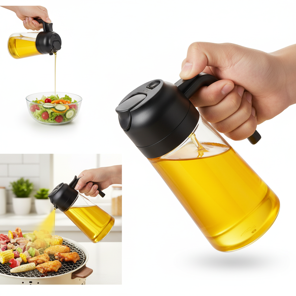 Premium Glass Oil Dispenser with Spray – Leak-Proof & Easy Pour